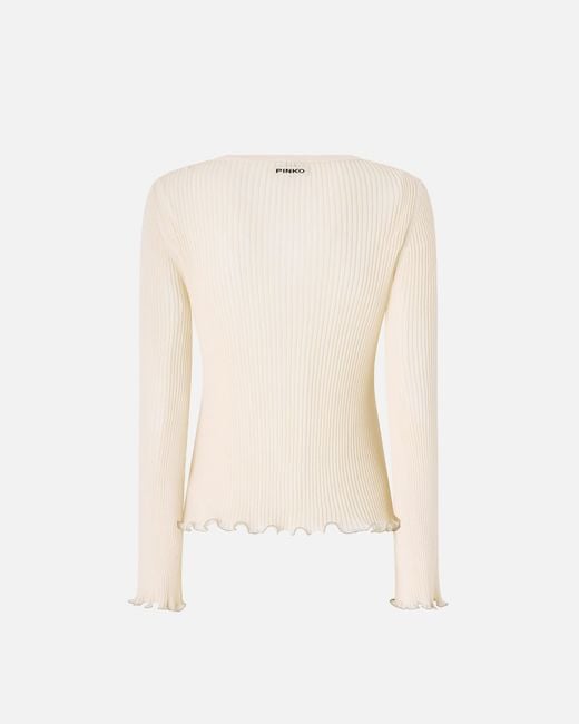 Pinko Natural Ribbed Sweater With Jewel Edges