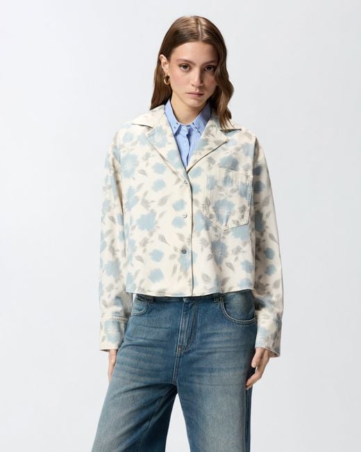 Pinko White Lightweight Boxy Shirt With Floral Print