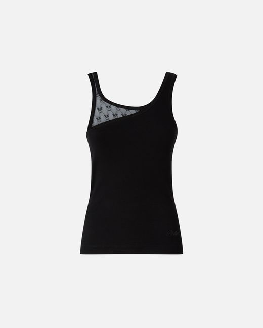 Pinko Black Vest Top With Love Birds Logo Lace