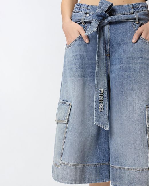 Pinko Blue Denim Utility Bermuda Shorts With Belt