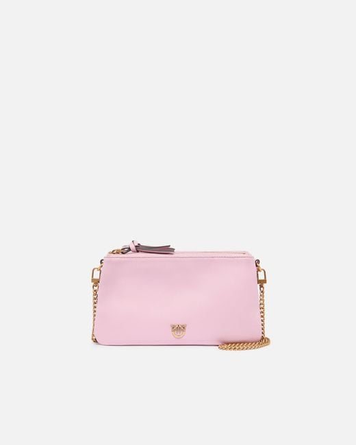 Pinko Pink Leather Mini Double Bag With Shoulder Strap