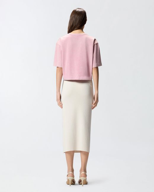 Pinko Pink Cropped T-Shirt With Distressed Embroidery