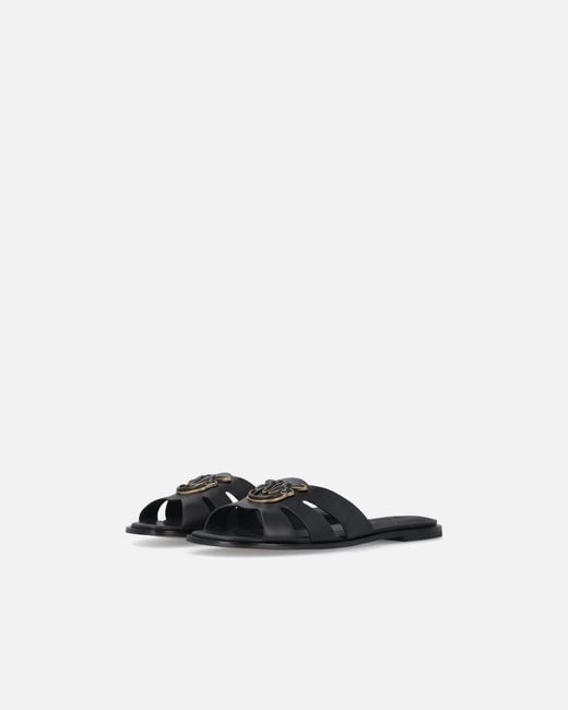 Pinko White Leather Slip-On Sandals With Love Birds Logo