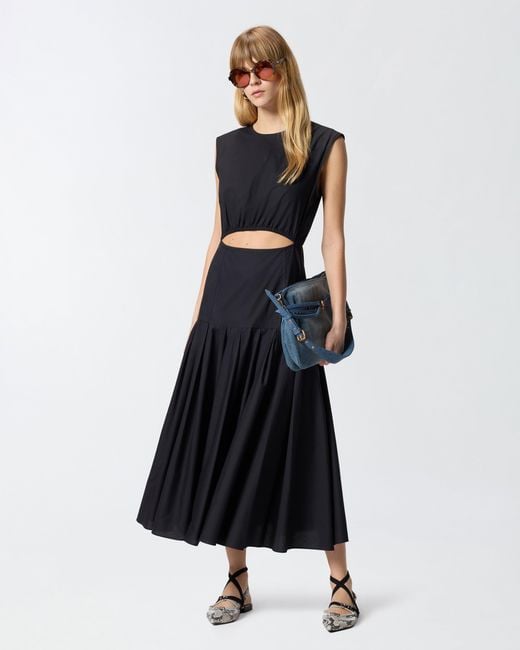Pinko Blue Sleeveless Midi Dress With Pleats And Cut-Out