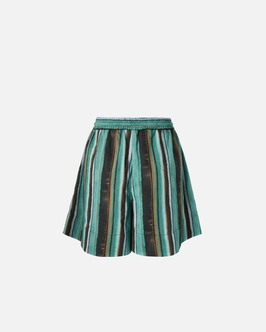 Pinko Green Cotton Shorts With Brushstroke-Effect Stripes