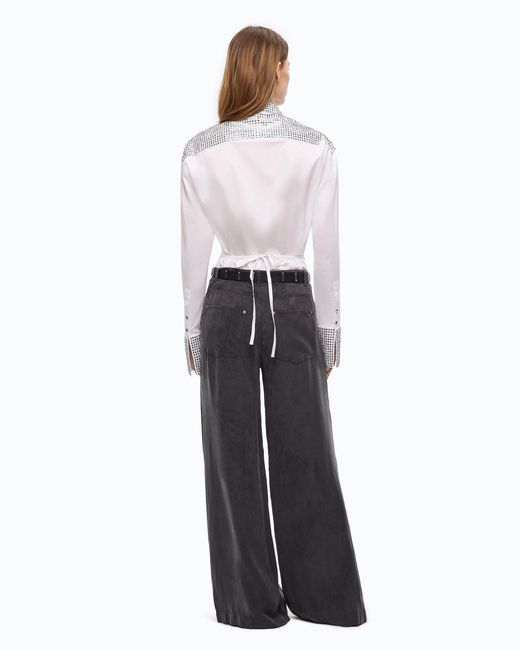 Pinko White Poplin Shirt With Strass Embellishments