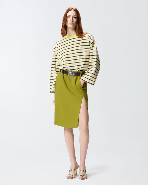 Pinko Green Striped Top With Embroidery