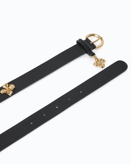 Pinko White Leather Belt With Floral Studs, 2 Cm