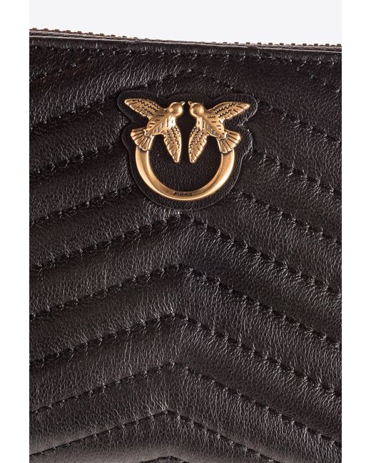 Pinko Black Square Zip-around Wallet In Chevron-patterned Nappa Leather