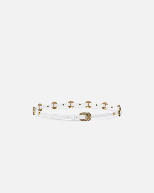 Pinko White Thin Belt With Engraved Metal Plates 1Cm