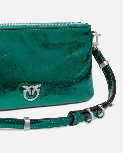 Pinko Green Mini Double Bag In Laminated Leather