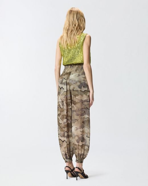 Pinko Natural Camouflage Balloon-Fit Trousers With High Waist