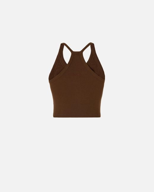 Pinko Brown Cropped Vest Top With Asymmetric Neckline