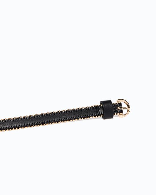 Pinko White Leather Belt With Mini Studs, 1 Cm