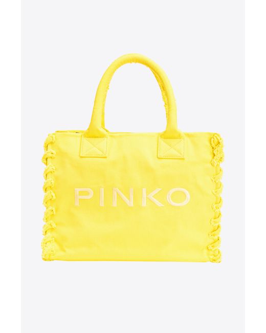 Pinko Yellow Beach Shopper Aus Recyceltem Segeltuch, Sonnengelb-Antikgold