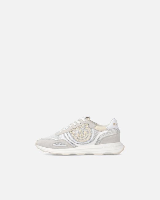 Pinko White Mesh And Suede Sneakers With Love Birds Logo