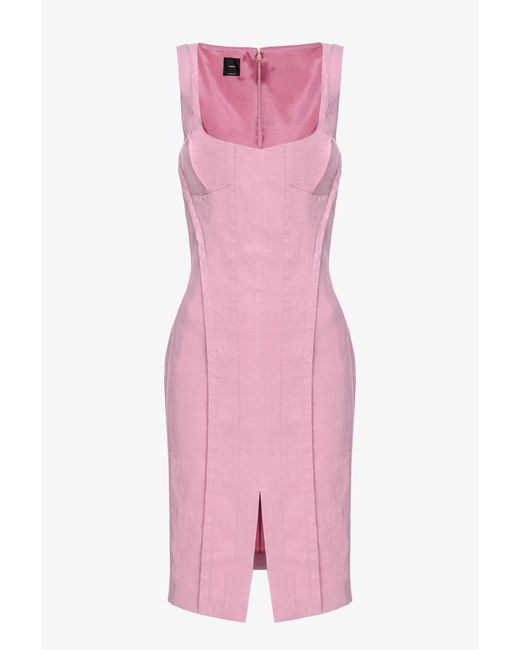 Pinko Pink Slim-fitting Linen Dress