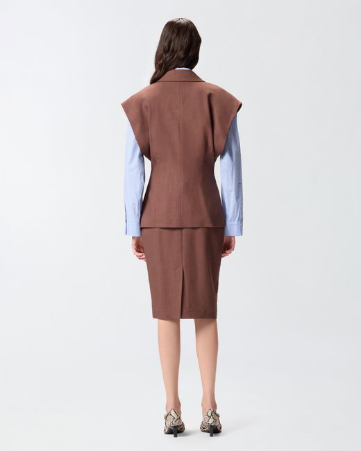 Pinko Brown Sleeveless Rustic-Effect Jacket