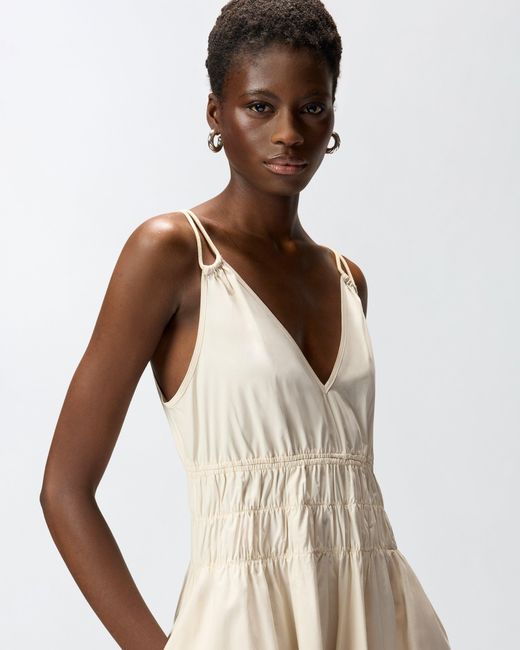 Pinko White Sleeveless Midi Dress With Pleats And Gathering