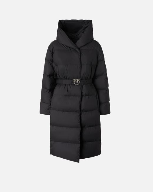 Pinko Padded Technical Canvas Pea Coat With Belt Limo in Black Lyst UK