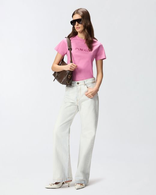 Pinko Pink T-Shirt With Logo Embroidery
