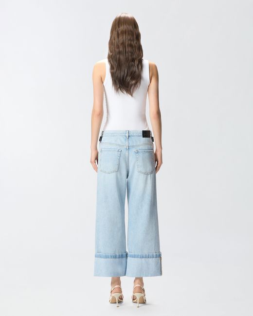 Pinko Blue Cropped Jeans With Leather Belt
