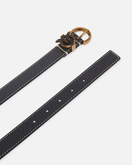 Pinko White Tumbled Leather Belt With Love Birds Detail, 2.5 Cm