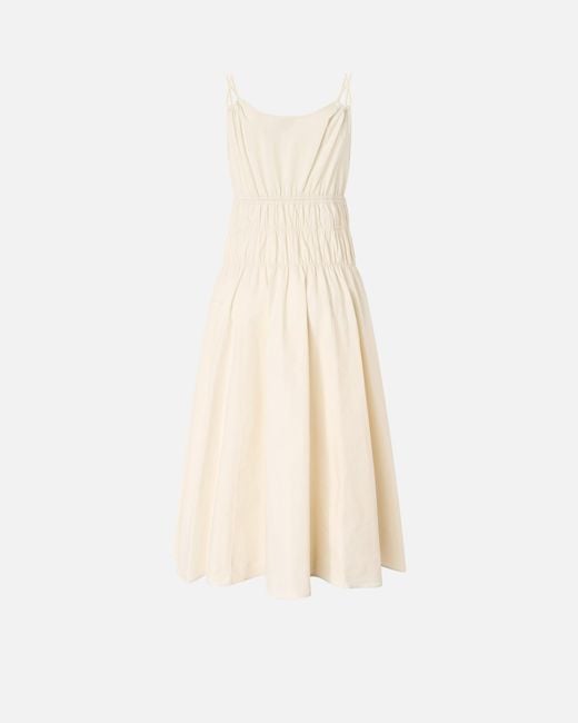 Pinko White Sleeveless Midi Dress With Pleats And Gathering