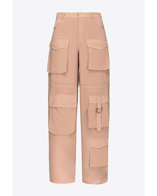 Pantaloni cargo in georgette di Pinko in Natural