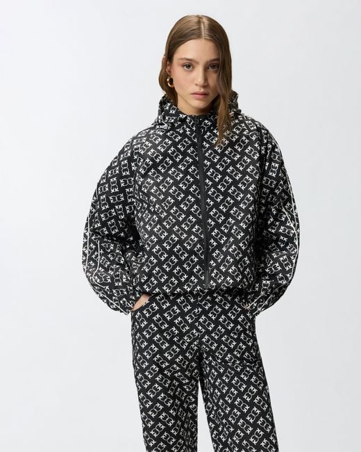 Pinko Black Sporty Jacket With All-Over Love Birds Logo