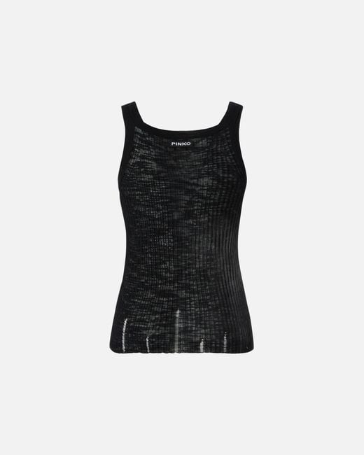Pinko Black Ribbed Vest Top With Logo