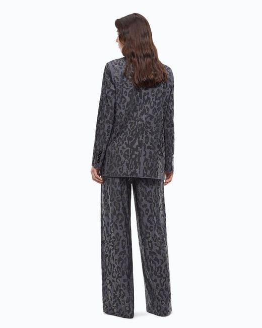 Pinko Gray Wide Leg Trousers With Animal Print And Micro-Strass