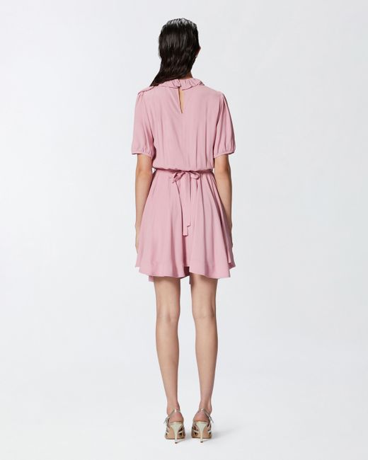 Pinko Pink Silk-blend Mini Dress With Rose And Ruffles