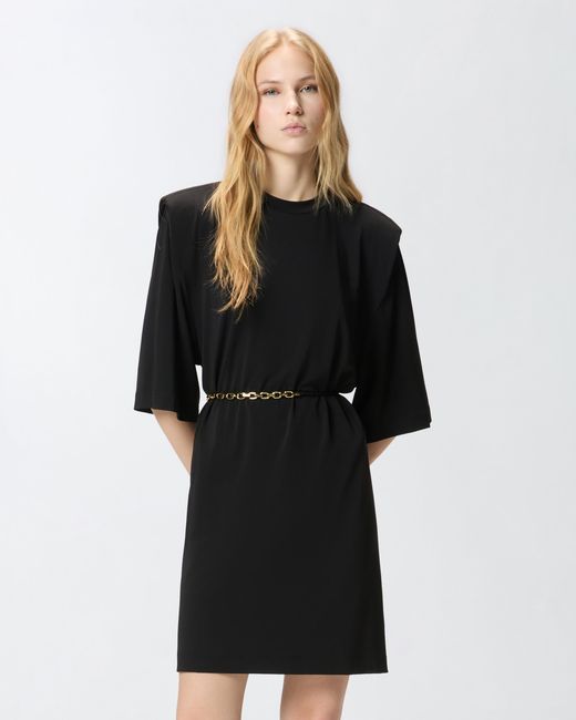Pinko Black Mini Dress With Structured Shoulders And Chain