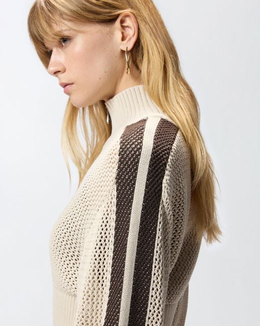 Pinko Natural Cropped Sweatshirt With Bands And Openwork