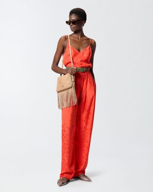 Pinko Red Jacquard Crop Top With Spaghetti Straps