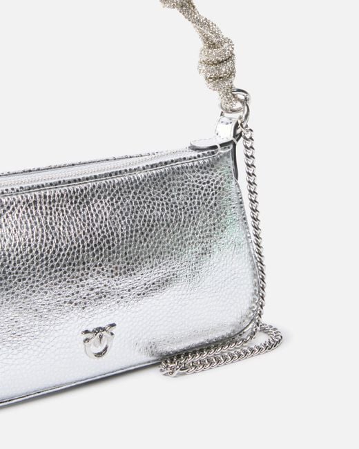 Pinko Multicolor Mini Half Moon Baguette Small Handbag In Laminated Leather With Rhinestones