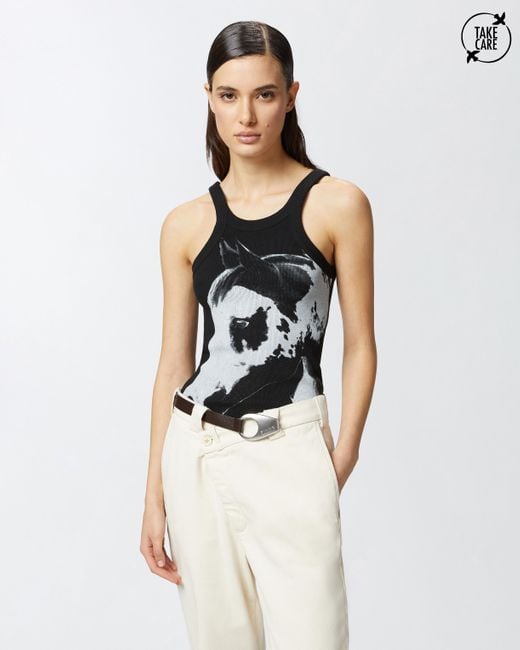 Pinko Black Reimagine By X Patrick Mcdowell Ribbed Vest Top With Horse Print