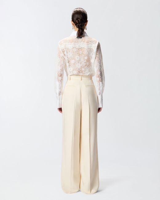 Pinko White Straight-Cut Trousers With Pressed Pleat Detail