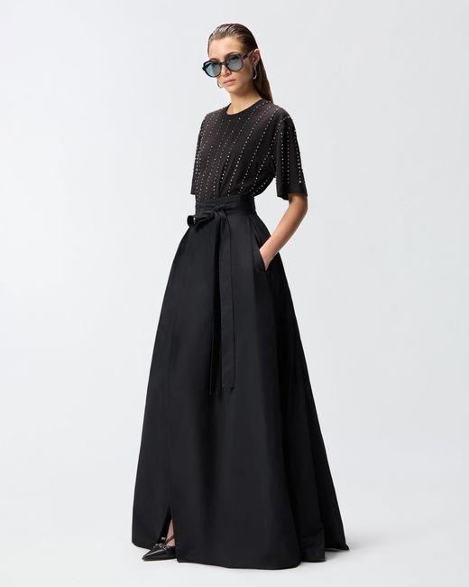 Pinko Black Long Wrap Skirt With Bow
