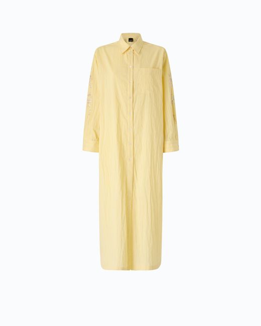 Pinko Metallic Long Striped Chemisier Dress With Floral Embroidery