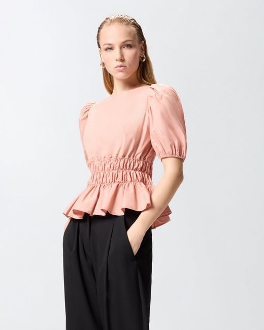 Pinko Pink Cropped Top With Ruffles And Open Back