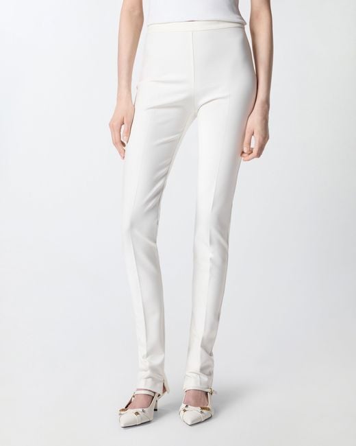 Pinko White Trousers With Adjustable Hem Slit Detail