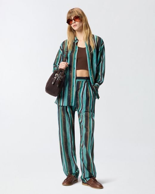 Pinko Blue Relaxed-Fit Cotton Trousers With Brushstroke-Effect Stripes
