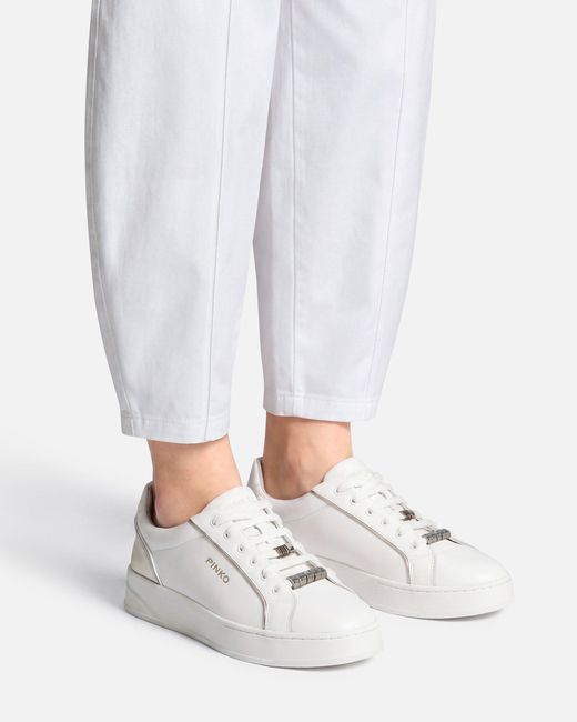 Pinko White Leather Sneakers With Logo