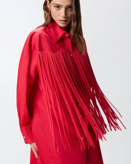 Pinko Red Mini Shirt Dress With Fringing