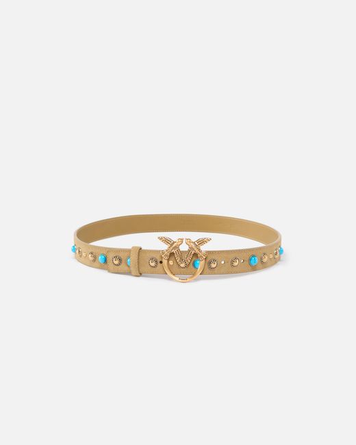 Pinko White Suede Belt With Studs, 3 Cm