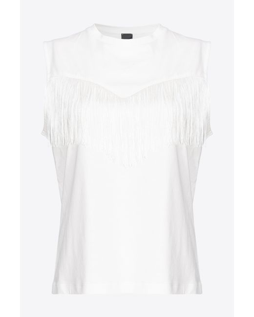 Pinko White Sleeveless T-shirt With Fine Fringing