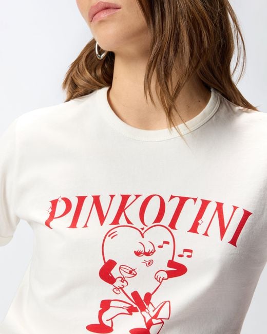 Pinko White T-Shirt With Heart And Tini Print