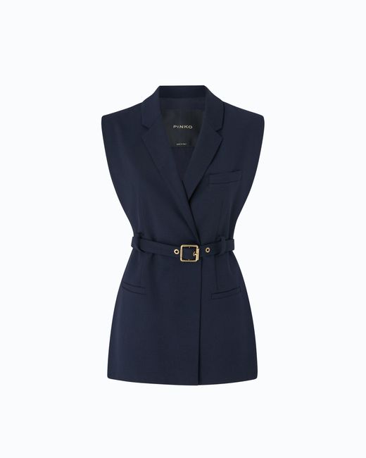 Pinko Blue Vest With Open Sides And Belt